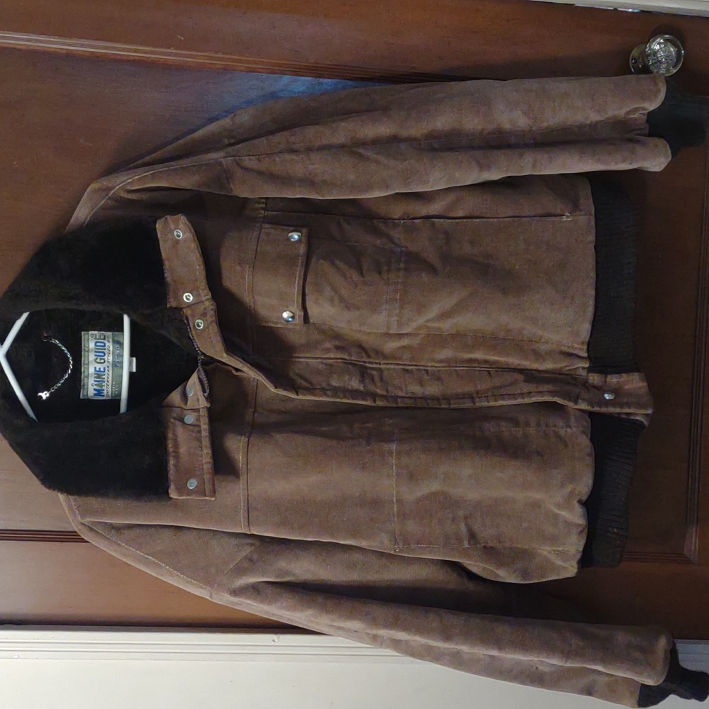 Maine Guide Congress vintage micro suede bomber coat jacket faux fur lined 1970s